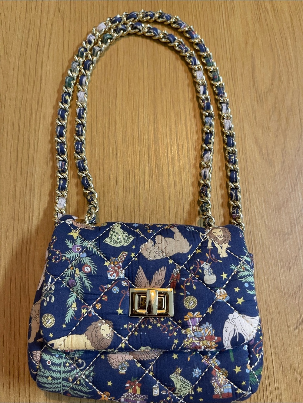 Navy Quilted Animal-Print Chain Crossbody Bag